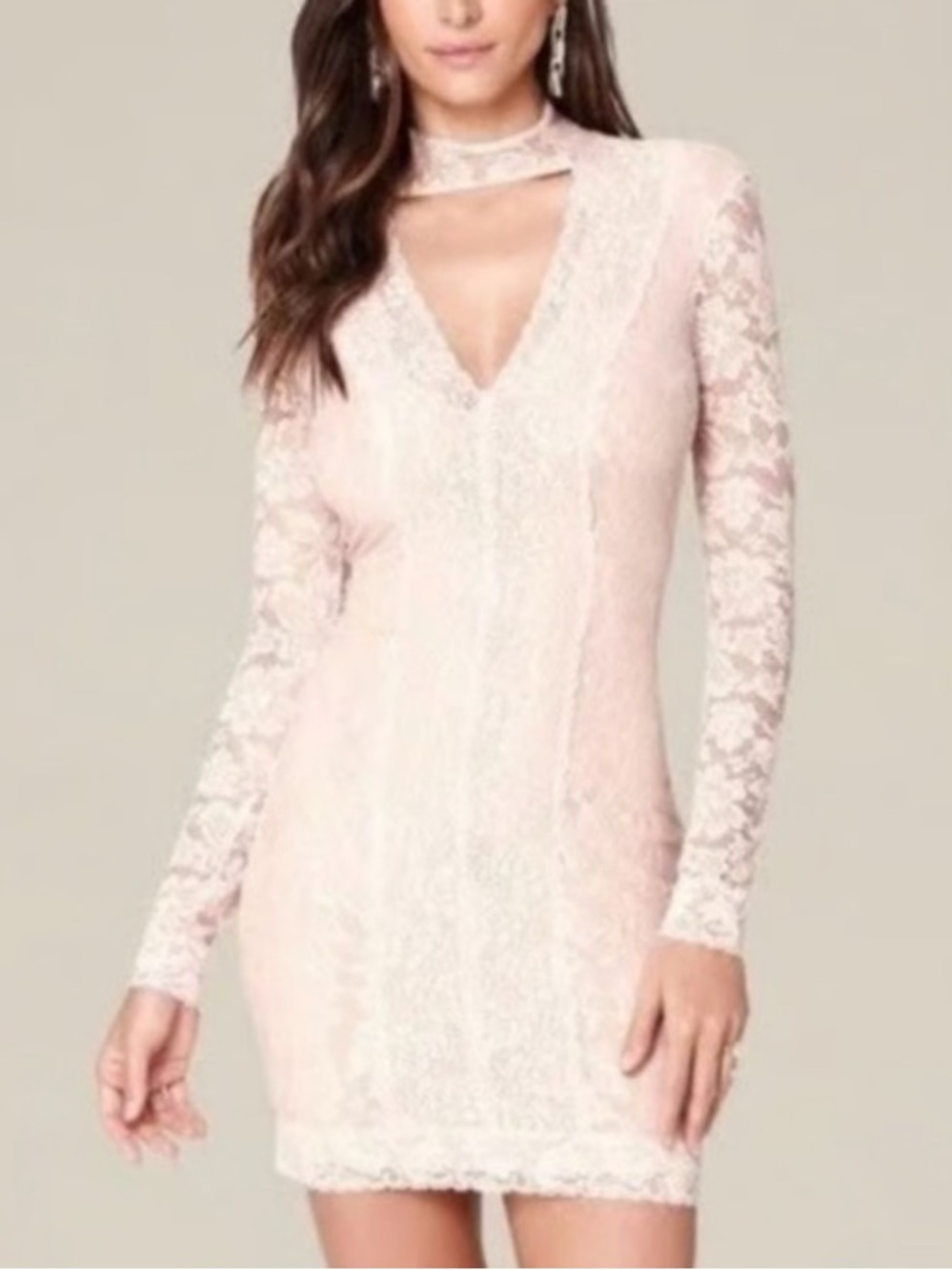 Bebe Choker Lace Long-Sleeve V-Neck Dress